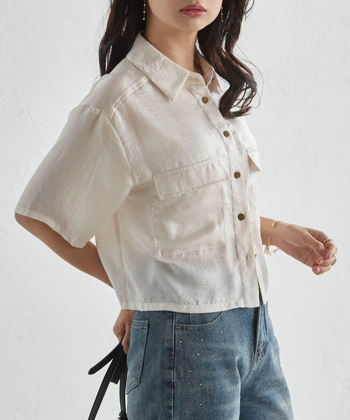 RANAN（ラナン）の「ダブルポケットショートシャツ（シャツ/ブラウス・レディース・アイボリー/チャコール/ベージュ・LL/L/M）」の9枚目の写真