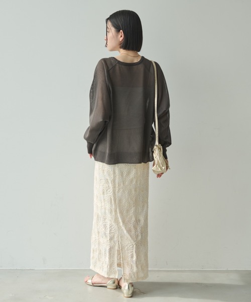 Shelly island（シェリーアイランド）の「ルーズシアーロゴニット（ニット/セーター・レディース・ライトグレー/チャコールグレー・FREE）」の5枚目の写真