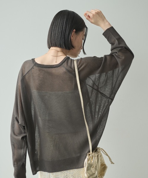 Shelly island（シェリーアイランド）の「ルーズシアーロゴニット（ニット/セーター・レディース・ライトグレー/チャコールグレー・FREE）」の9枚目の写真