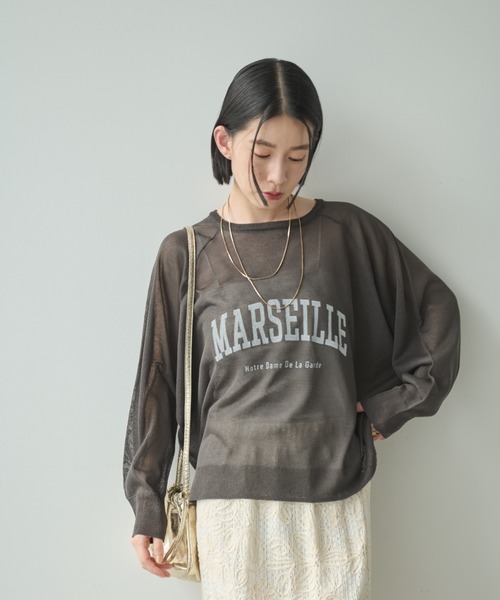 Shelly island（シェリーアイランド）の「ルーズシアーロゴニット（ニット/セーター・レディース・ライトグレー/チャコールグレー・FREE）」の8枚目の写真