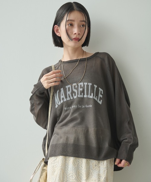 Shelly island（シェリーアイランド）の「ルーズシアーロゴニット（ニット/セーター・レディース・ライトグレー/チャコールグレー・FREE）」の7枚目の写真