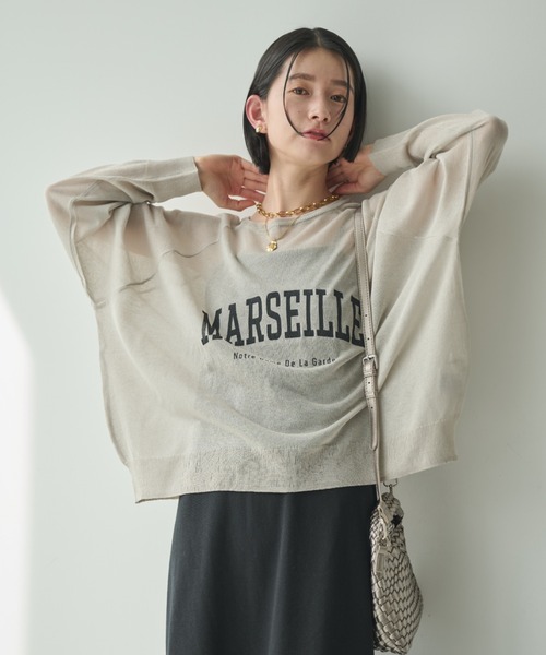 Shelly island（シェリーアイランド）の「ルーズシアーロゴニット（ニット/セーター・レディース・ライトグレー/チャコールグレー・FREE）」の10枚目の写真