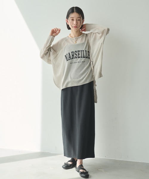 Shelly island（シェリーアイランド）の「ルーズシアーロゴニット（ニット/セーター・レディース・ライトグレー/チャコールグレー・FREE）」の13枚目の写真