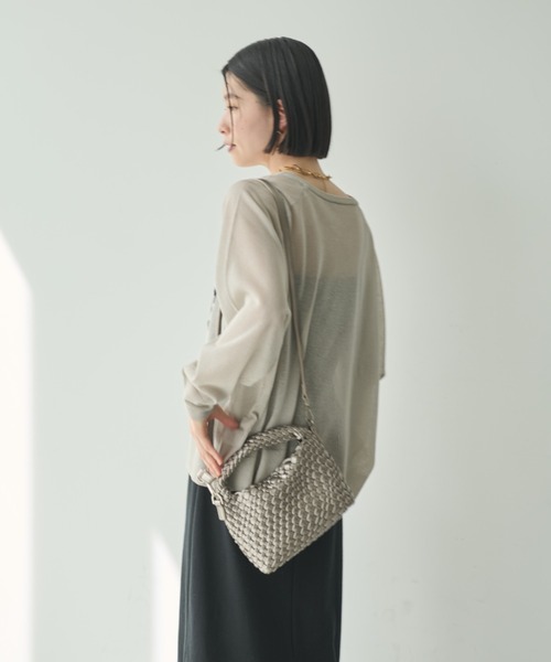 Shelly island（シェリーアイランド）の「ルーズシアーロゴニット（ニット/セーター・レディース・ライトグレー/チャコールグレー・FREE）」の11枚目の写真