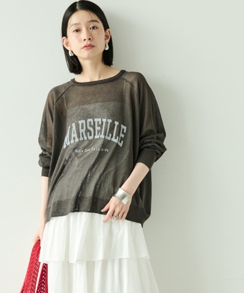 Shelly island（シェリーアイランド）の「ルーズシアーロゴニット（ニット/セーター・レディース・ライトグレー/チャコールグレー・FREE）」の16枚目の写真