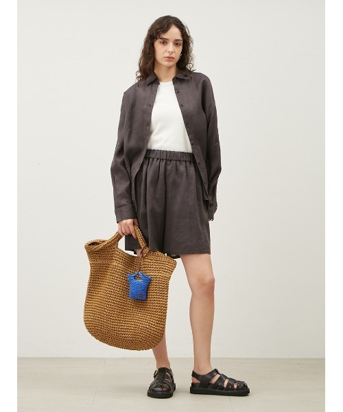 MilaOwenウエストゴムリネンショートパンツ【ウォッシャブル】1/NVY セットアップ対応】ウエストゴムリネンショートパンツ