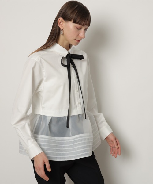 【CADUNE/カデュネ】ドッキング　シアー　サテンシャツ　ペプラム　ブラウス CADUNE（カデュネ）の「ドッキングシアーサテンシャツ（シャツ