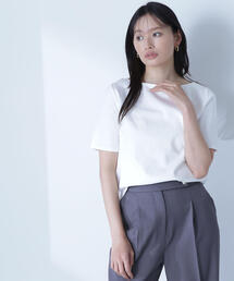 42002　FABRIQUE　ファブリケ　ピグメント加工ボートネックロンT　ホワイト(白)　ベージュ　エンジ　日本製　made in japan Tシャツ/カットソー（ホワイト/白色系・ボートネック