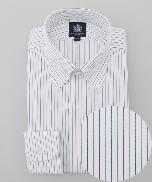 J.PRESS(ジェイプレス)の「【PREMIUM PLEATS / 形態安定】スーピマコットンパナマストライプ ドレスシャツ / B.D.(シャツ/ブラウス・メンズ・サックスブルー系1/グリーン系1・首回り40cm-裄丈85cm/首回り39cm-裄丈84cm/首回り38cm-裄丈84cm/首回り37cm-裄丈82cm/首回り43cm-裄丈86cm/首回り42cm-裄丈86cm/首回り41cm-裄丈85cm)」の1枚目の写真