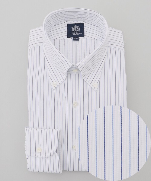 J.PRESS(ジェイプレス)の「【PREMIUM PLEATS / 形態安定】スーピマコットンパナマストライプ ドレスシャツ / B.D.(シャツ/ブラウス・メンズ・サックスブルー系1/グリーン系1・首回り40cm-裄丈85cm/首回り39cm-裄丈84cm/首回り38cm-裄丈84cm/首回り37cm-裄丈82cm/首回り43cm-裄丈86cm/首回り42cm-裄丈86cm/首回り41cm-裄丈85cm)」の2枚目の写真