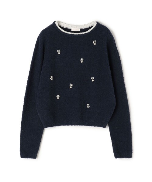 ebure ビジューニット クルーネックプルオーバー　カシミヤ入り ebure(エブール)｜ハイゲージウールシルクカシミア クルーネックニット