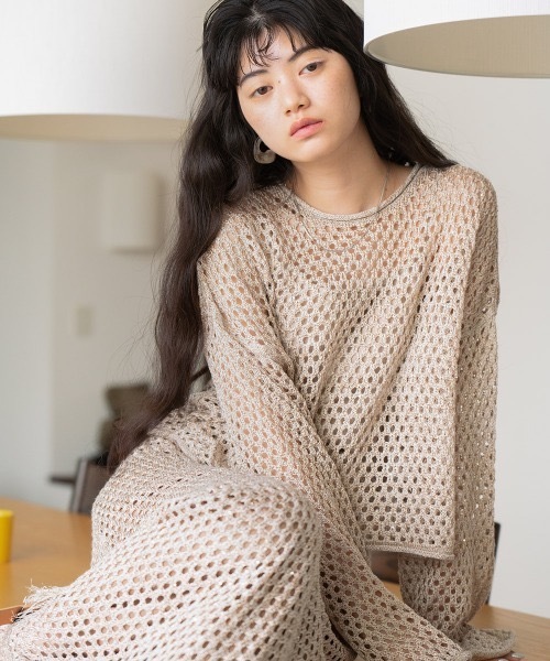 Bab(バブ)の「【セットアップ対応】スパンコールメッシュニット(ニット/セーター・レディース・アイボリー/ピンク/モカ/ライトグレー・FREE)」の18枚目の写真