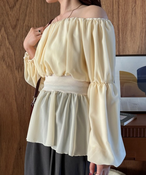 efill(エフィル)の「オフショル ボリューム シアー カジュアル ブラウス(シャツ/ブラウス・レディース・アイボリー/ラベンダー・FREE)」の9枚目の写真