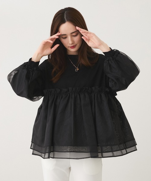 Jayro(ジャイロ)の「オーガンジー切替プルオーバー(Tシャツ/カットソー・レディース・ブラック/グレー/ホワイト系その他・FREE)」の3枚目の写真