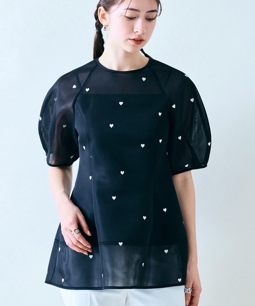 ハート刺繍メッシュブラウス セール】ハート刺繍メッシュブラウス（シャツ/ブラウス）｜Audie