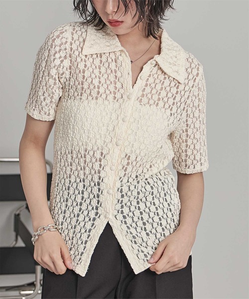 miette（ミエット）の「襟付きレース半袖トップス（Tシャツ/カットソー・レディース・アイボリー/ブラック/ブラウン・FREE）」の3枚目の写真