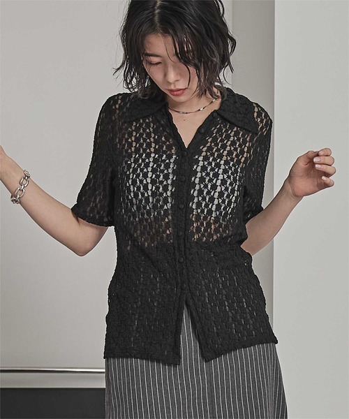 miette（ミエット）の「襟付きレース半袖トップス（Tシャツ/カットソー・レディース・アイボリー/ブラック/ブラウン・FREE）」の14枚目の写真