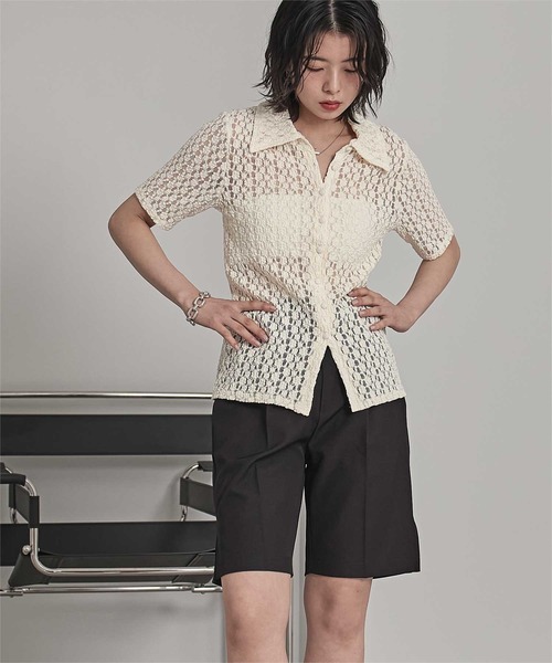 miette（ミエット）の「襟付きレース半袖トップス（Tシャツ/カットソー・レディース・アイボリー/ブラック/ブラウン・FREE）」の8枚目の写真