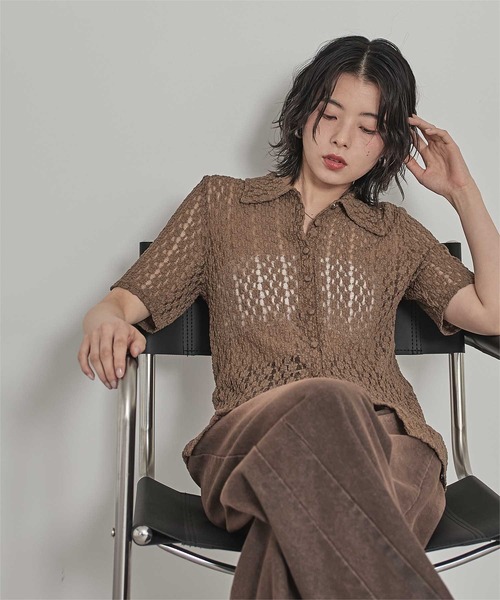 miette（ミエット）の「襟付きレース半袖トップス（Tシャツ/カットソー・レディース・アイボリー/ブラック/ブラウン・FREE）」の21枚目の写真