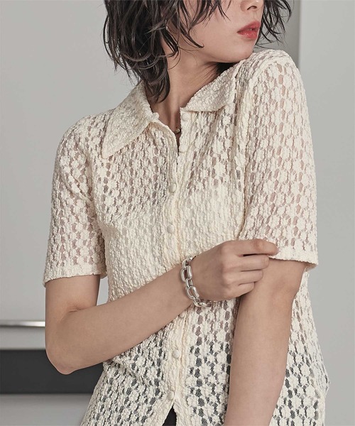 miette（ミエット）の「襟付きレース半袖トップス（Tシャツ/カットソー・レディース・アイボリー/ブラック/ブラウン・FREE）」の11枚目の写真