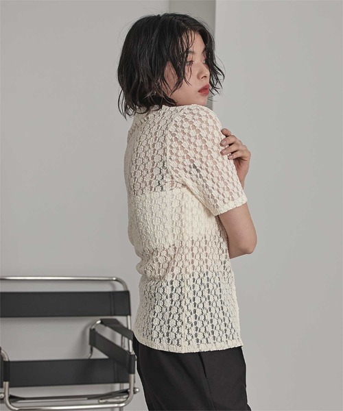 miette（ミエット）の「襟付きレース半袖トップス（Tシャツ/カットソー・レディース・アイボリー/ブラック/ブラウン・FREE）」の12枚目の写真