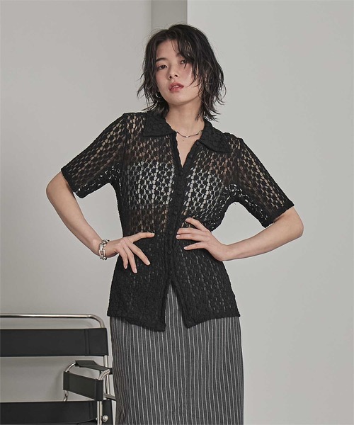 miette（ミエット）の「襟付きレース半袖トップス（Tシャツ/カットソー・レディース・アイボリー/ブラック/ブラウン・FREE）」の13枚目の写真