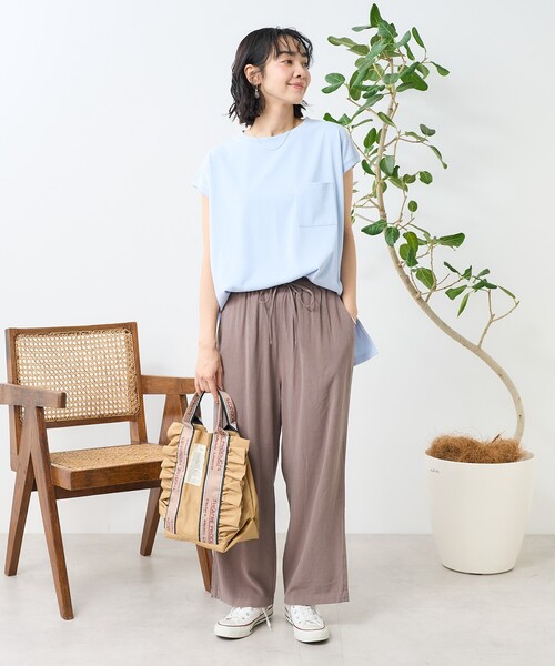 FREAK'S STORE(フリークスストア)の「<接触冷感/UV> AIRDRY HIGHCOOL フレンチスリーブTシャツ/エアドライ ハイクール フレンチスリーブTシャツ(Tシャツ/カットソー・レディース・ブラック/サックスブルー/ホワイト/ピンク/ベージュ・フリ-)」の7枚目の写真