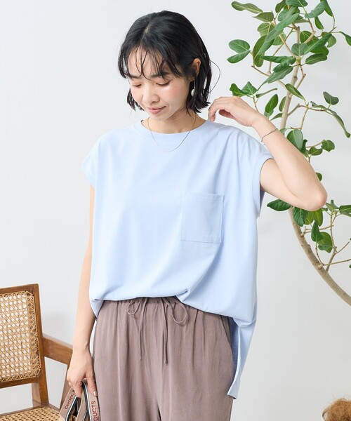 FREAK'S STORE(フリークスストア)の「<接触冷感/UV> AIRDRY HIGHCOOL フレンチスリーブTシャツ/エアドライ ハイクール フレンチスリーブTシャツ(Tシャツ/カットソー・レディース・ブラック/サックスブルー/ホワイト/ピンク/ベージュ・フリ-)」の10枚目の写真