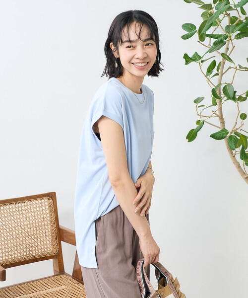 FREAK'S STORE(フリークスストア)の「<接触冷感/UV> AIRDRY HIGHCOOL フレンチスリーブTシャツ/エアドライ ハイクール フレンチスリーブTシャツ(Tシャツ/カットソー・レディース・ブラック/サックスブルー/ホワイト/ピンク/ベージュ・フリ-)」の11枚目の写真