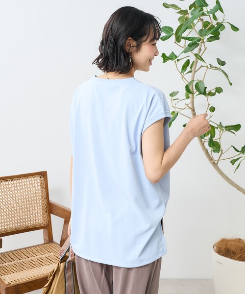 FREAK'S STORE(フリークスストア)の「<接触冷感/UV> AIRDRY HIGHCOOL フレンチスリーブTシャツ/エアドライ ハイクール フレンチスリーブTシャツ(Tシャツ/カットソー・レディース・ブラック/サックスブルー/ホワイト/ピンク/ベージュ・フリ-)」の12枚目の写真