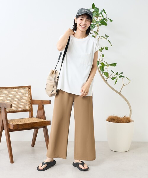 FREAK'S STORE(フリークスストア)の「<接触冷感/UV> AIRDRY HIGHCOOL フレンチスリーブTシャツ/エアドライ ハイクール フレンチスリーブTシャツ(Tシャツ/カットソー・レディース・ブラック/サックスブルー/ホワイト/ピンク/ベージュ・フリ-)」の17枚目の写真