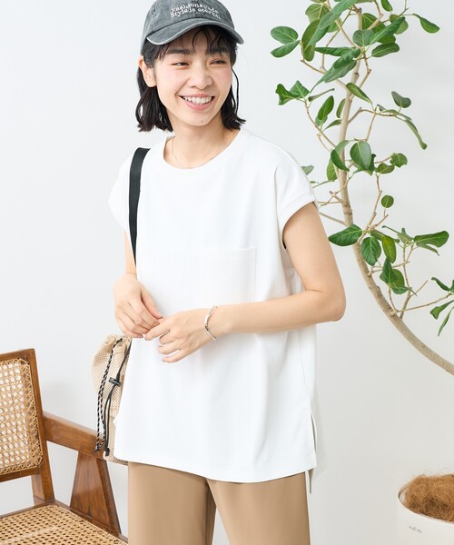 FREAK'S STORE(フリークスストア)の「<接触冷感/UV> AIRDRY HIGHCOOL フレンチスリーブTシャツ/エアドライ ハイクール フレンチスリーブTシャツ(Tシャツ/カットソー・レディース・ブラック/サックスブルー/ホワイト/ピンク/ベージュ・フリ-)」の19枚目の写真