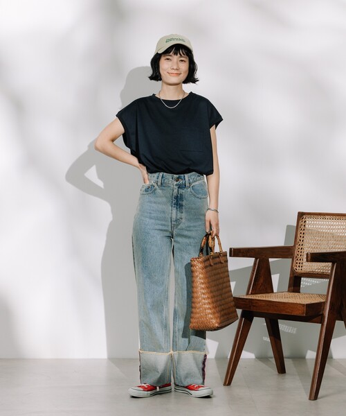 FREAK'S STORE(フリークスストア)の「<接触冷感/UV> AIRDRY HIGHCOOL フレンチスリーブTシャツ/エアドライ ハイクール フレンチスリーブTシャツ(Tシャツ/カットソー・レディース・ブラック/サックスブルー/ホワイト/ピンク/ベージュ・フリ-)」の21枚目の写真