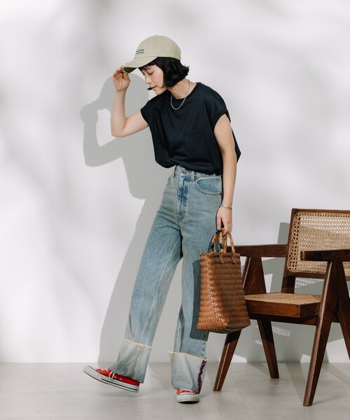 FREAK'S STORE(フリークスストア)の「<接触冷感/UV> AIRDRY HIGHCOOL フレンチスリーブTシャツ/エアドライ ハイクール フレンチスリーブTシャツ(Tシャツ/カットソー・レディース・ブラック/サックスブルー/ホワイト/ピンク/ベージュ・フリ-)」の22枚目の写真