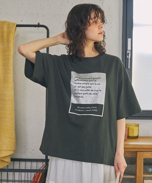 MONO-MART LADY'S(モノマートレディース)の「アソート メッセージ ロゴ グラフィック 半袖Tシャツ(Tシャツ/カットソー・レディース・チャコールグレー/アイボリー系/アイボリー/ネイビー/スミクロ・FREE)」の6枚目の写真