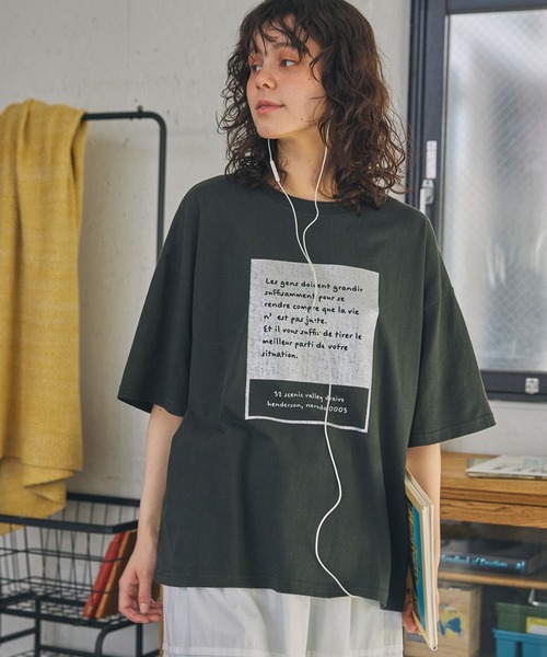 MONO-MART LADY'S(モノマートレディース)の「アソート メッセージ ロゴ グラフィック 半袖Tシャツ(Tシャツ/カットソー・レディース・チャコールグレー/アイボリー系/アイボリー/ネイビー/スミクロ・FREE)」の9枚目の写真