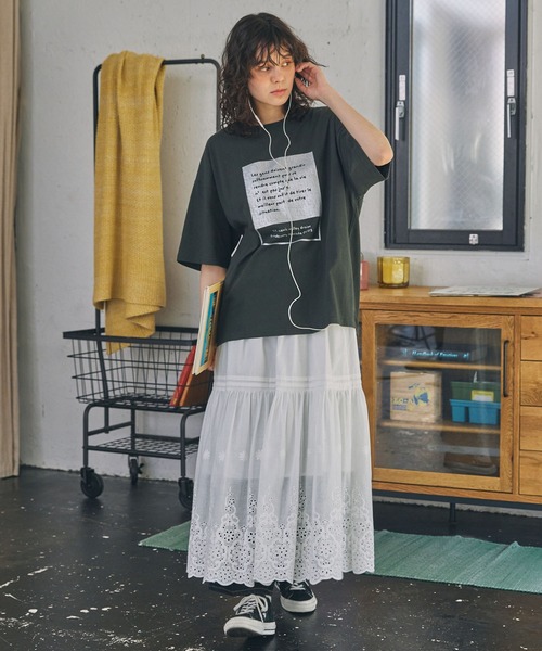 MONO-MART LADY'S(モノマートレディース)の「アソート メッセージ ロゴ グラフィック 半袖Tシャツ(Tシャツ/カットソー・レディース・チャコールグレー/アイボリー系/アイボリー/ネイビー/スミクロ・FREE)」の13枚目の写真