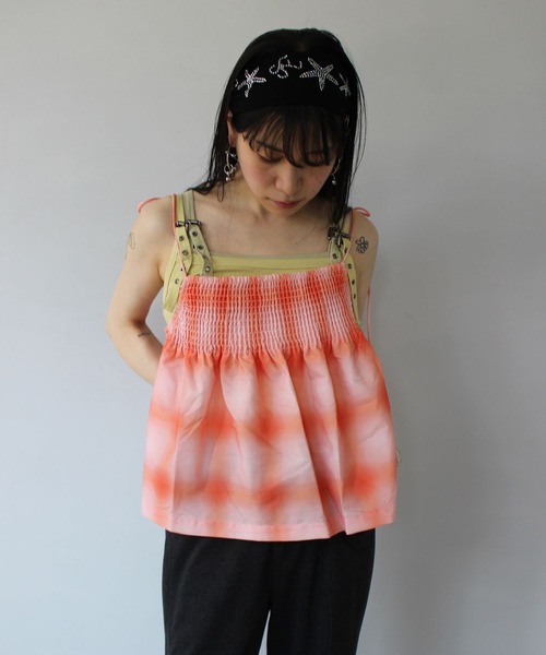 SANSeLF（サンセルフ）の「【SANSeLF】チェックキャミソールトップス sanw25s056（キャミソール・レディース・ピンク・FREE）」の4枚目の写真