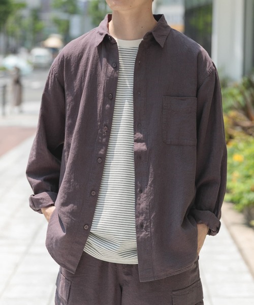 ITEMS URBANRESEARCH（アイテムズ アーバンリサーチ）の「『セットアップ対応』天然素材リネンコットンレギュラーカラーシャツ（シャツ/ブラウス・メンズ・アイボリー/チャコールグレー/ブラウン・MEDIUM/LARGE/X-LARGE）」の20枚目の写真