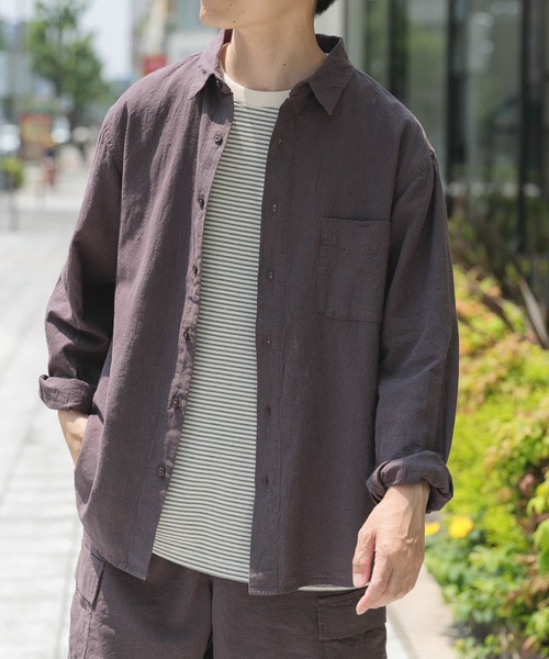 ITEMS URBANRESEARCH（アイテムズ アーバンリサーチ）の「『セットアップ対応』天然素材リネンコットンレギュラーカラーシャツ（シャツ/ブラウス・メンズ・アイボリー/チャコールグレー/ブラウン・MEDIUM/LARGE/X-LARGE）」の22枚目の写真