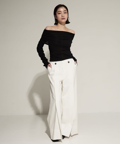 STUDIOUS（ステュディオス）の「【STUDIOUS/ステュディオス】Stretch Cotton Trousers/ストレッチコットントラウザー/ワイドパンツ（その他パンツ・レディース・ブラック/ホワイト・1/2）」の3枚目の写真