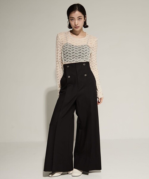 STUDIOUS（ステュディオス）の「【STUDIOUS/ステュディオス】Stretch Cotton Trousers/ストレッチコットントラウザー/ワイドパンツ（その他パンツ・レディース・ブラック/ホワイト・1/2）」の17枚目の写真