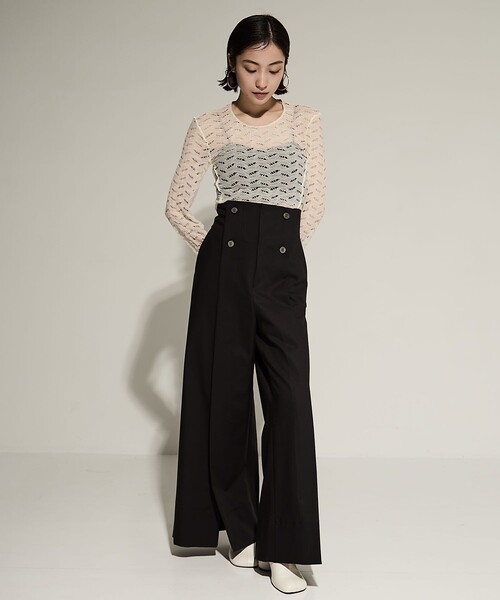 STUDIOUS（ステュディオス）の「【STUDIOUS/ステュディオス】Stretch Cotton Trousers/ストレッチコットントラウザー/ワイドパンツ（その他パンツ・レディース・ブラック/ホワイト・1/2）」の18枚目の写真