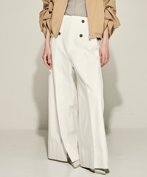 STUDIOUS（ステュディオス）の「【STUDIOUS/ステュディオス】Stretch Cotton Trousers/ストレッチコットントラウザー/ワイドパンツ（その他パンツ・レディース・ブラック/ホワイト・1/2）」の2枚目の写真