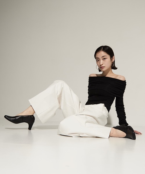 STUDIOUS（ステュディオス）の「【STUDIOUS/ステュディオス】Stretch Cotton Trousers/ストレッチコットントラウザー/ワイドパンツ（その他パンツ・レディース・ブラック/ホワイト・1/2）」の9枚目の写真