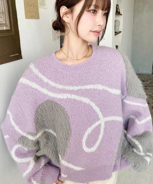 45R新品タグ付き春ニットさらにお値下げ セール】ニュアンスハートジャガードニットプルオーバー（ニット