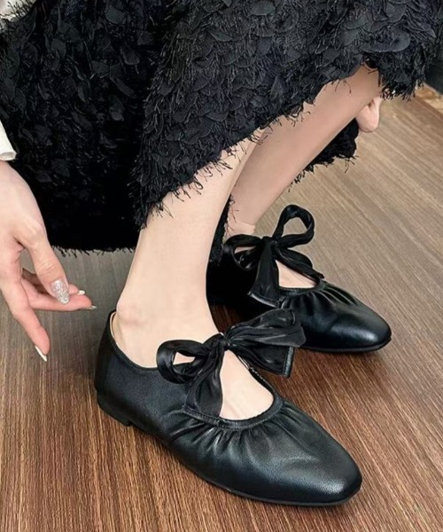 Ritzy(リッツィー)の「バレエコア スクエアトゥー ビッグリボン バレエシューズ パンプス(バレエシューズ・レディース・シルバー/ブラック・23/25/24.5/24/23.5)」の14枚目の写真