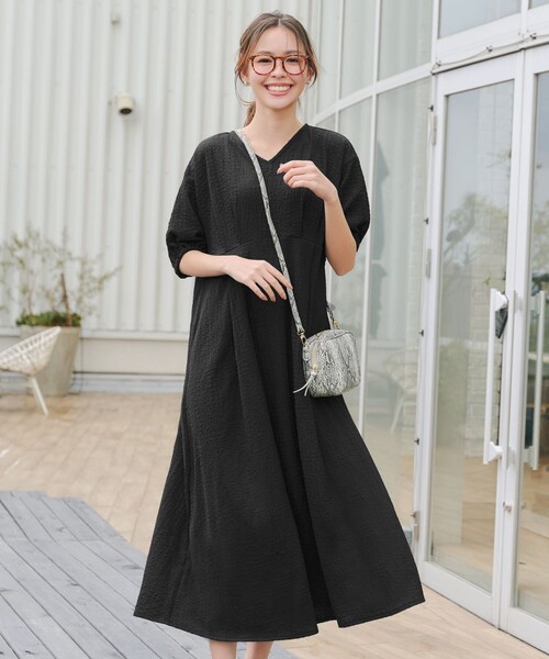 ワッフルVネックワンピース（ワンピース）｜Tiaclasse（ティアクラッセ