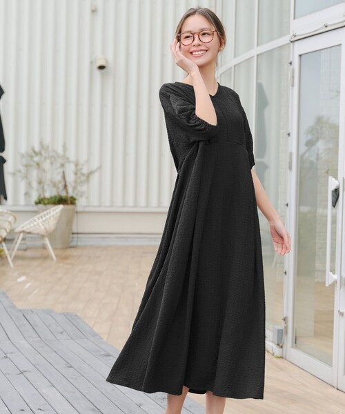 ワッフルVネックワンピース（ワンピース）｜Tiaclasse（ティアクラッセ