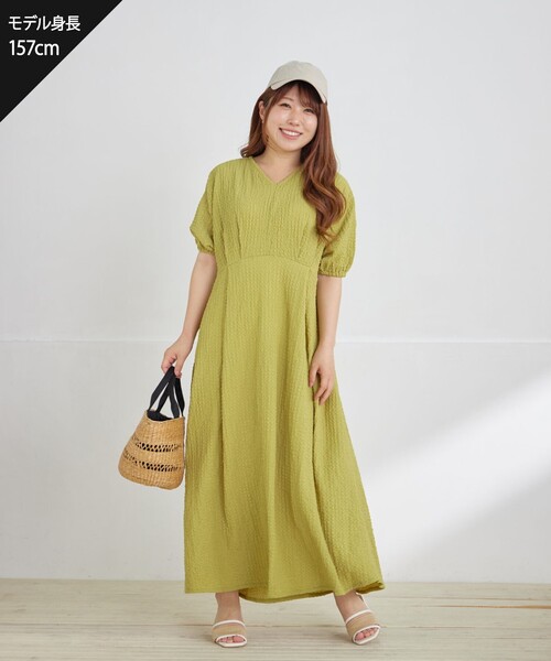 ワッフルVネックワンピース（ワンピース）｜Tiaclasse（ティアクラッセ